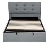 HOMCOM Lit coffre 140x190, cadre de lit double rembourré avec sommier à lattes en bois et rangement cach, sans matelas, gris