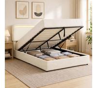 HOMCOM Lit Coffre 160 x 200 cm, Lumières LED RGB, Tête Réglable, Crème | Cadre de Lit Double Rembourré Velours, Rangement Hydraulique, Sommier à Lattes Bois, Sans Bruit, Montage Facile, Télécommande