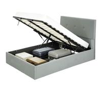 HOMCOM Lit-coffre avec espace escamotable et tête de lit capitonnée en velours, en bois et métal, 195x141x106 cm, Gris