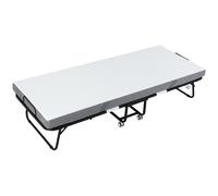 HOMCOM Lit d'Invité Pliable avec Roulettes en Acier + Mousse Blanc + Noir 200 x 80 x 42,5 cm