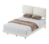 HOMCOM Lit double 135x190 cm Sommier avec tête de lit rembourrée Effet flottant Structure métallique Beige