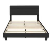 HOMCOM Lit Double 164 x 208 cm en Tissu Effet Lin avec Tête de Lit Réglable, Noir