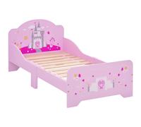 HOMCOM Lit Enfant 140 x 70 cm - lit d'enfant Design Princesse Motif château - sommier à Lattes Inclus - MDF Contre-plaqué Rose Rose