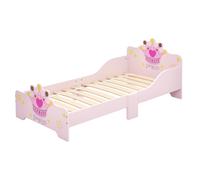 HOMCOM Lit enfant 140 x 70 cm design princesse motif couronne, sommier à lattes inclus, MDF rose