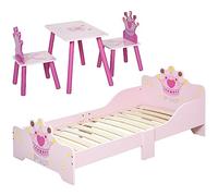 HOMCOM Lit Enfant et Ensemble Table et chaises Enfant - Design Princesse Motif Couronne - sommier à Lattes Inclus - Rose