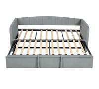 HOMCOM Lit Gigogne 90/180x190 cm, Canapé Lit Convertible 3 Places, Sommier à Lattes en Bois, Tête Rembourrée en Velours, Gris