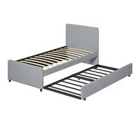 HOMCOM Lit gigogne 90 x 190 cm, cadre de lit simple/double avec sommier à lattes en bois, tête et pied rembourrés, gris clair