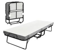 HOMCOM Lit pliant, 90 x 200 cm, pour adulte, avec mousse épaisse de 10 cm, avec cadre en acier, lit de voyage, avec roulettes, charge maximale : 150 kg