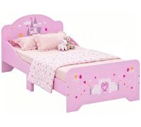HOMCOM Lit pour enfants de 3 à 6 ans en bois avec des bords surélevés, dimensions 143x73x60 cm, couleur rose