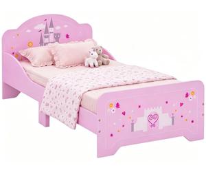 HOMCOM Lit pour enfants de 3 à 6 ans en bois avec des bords surélevés, dimensions 143x73x60 cm, couleur rose