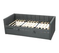 HOMCOM Lit Simple avec Second Lit Escamotable, Revêtement en Tissu et Accoudoirs, 205x181x70 cm, Gris Foncé