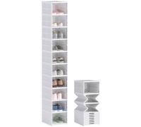 HOMCOM Lot de 10 boîtes à chaussures pliables empilables avec couvercles, blanc, 26x35x174 cm