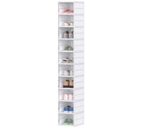 HOMCOM Lot de 10 boîtes à chaussures pliables en plastique empilables avec couvercles, pour pointure jusqu'à 43, blanc