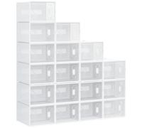 HomCom Boîtes cubes rangement chaussures - Lot de 18 modulables, portes transparentes, 28x36x21 cm