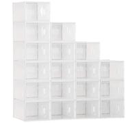 HOMCOM Lot de 18 boites cubes rangement à chaussures meuble modulable avec portes transparentes - dim. 25L x 35l x 19H cm