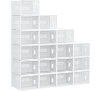 HOMCOM Lot de 18 boites cubes rangement à chaussures modulable avec portes transparentes - 28 x 36 x 21 cm