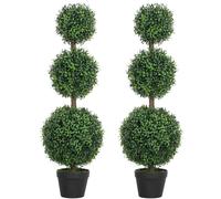 HOMCOM Lot de 2 arbres artificiels 101,6 cm 3 boules de buis topiaires fausse plante vert PE avec pot intérieur et extérieur