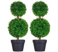 HOMCOM Lot de 2 arbres buis artificiel plantes artificielles double boules avec tronc et pot inclus - hauteur 60 cm vert