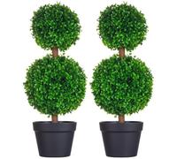 HomCom Arbres buis artificiels Lot de 2 double boules avec tronc et pot inclus 60 cm vert