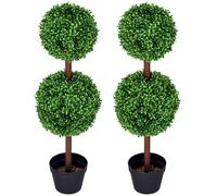 HOMCOM Lot de 2 Arbres buis Artificiel Double Boules avec Tronc et Pot Inclus - Hauteur 90 cm Vert