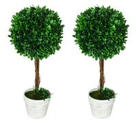 HOMCOM Lot de 2 arbres buis artificiels, plante artificielle, feuilles artificielles, pot de plantation inclus, 28 cm x 28 cm x 60 cm, Vert