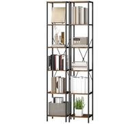 HOMCOM Lot de 2 bibliothèques 6 niveaux, cadre en acier, pour salon, bureau, chambre, Brun rustique