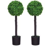 HOMCOM Lot de 2 boule de buis artificiel plantes artificielles avec tronc et pot inclus hauteur 60 cm Aosom France