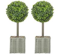 HOMCOM Lot de 2 Boules de buis artificielles de 50 cm avec Galets décoratifs - Plantes artificielles en Plastique en Pot - Faux Arbre Artificiel comme de Vraies Plantes pour Salon, Bureau, Jardin