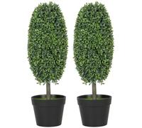 HOMCOM Lot de 2 buis artificiels en Forme d'olive 60cm | Plantes artificielles en pot, résistantes aux UV, arbre factice réaliste, décoration pour salon, chambre, extérieur