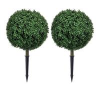 HOMCOM Lot de 2 buis topiaires en Boule 70 cm résistant aux UV | Piquet de sol intégré, verdure artificielle intérieur/extérieur, plantes artificielles pour jardin, porche, balcon