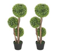 HOMCOM Lot de 2 buissons artificiels - 90 cm - Avec protection UV - Plante artificielle en plastique dans un pot - Faux plante comme vraie plante pour salon, chambre à coucher, bureau, cadeau