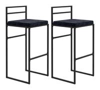 HOMCOM Lot de 2 chaises de bar tabourets hauts coussin d'assise velours repose-pieds hauteur 74 cm noir