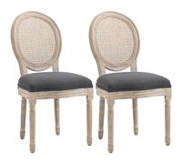 HOMCOM Lot de 2 chaises de Salle à Manger - Chaise de Salon médaillon Style Louis XVI - Bois Massif sculpté, patiné - Dossier cannage - Aspect Lin Gris