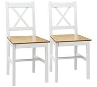 HOMCOM Lot de 2 chaises de salle à manger en bois massif chaise de cuisine esprit campagne dossier croisé blanc et chêne