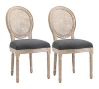 HOMCOM Lot de 2 Chaises de Salle à Manger Médaillon Style Louis XVI Gris | Chaise de Salon, Bois Massif Sculpté Patiné, Dossier Cannage, Aspect Lin