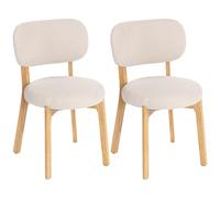 HOMCOM Lot de 2 Chaises de Salle à Manger, Rembourrées, Assise Large, Crème | Chaises de Cuisine, Sans Accoudoirs, Dossier Incurvé, Pieds en Bois d'Hévéa, Tissu Effet Laine Bou pour Salon Maison