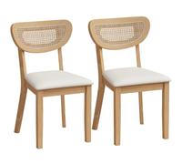 HOMCOM Lot de 2 Chaises de Salle à Manger Rembourrées en Lin Beige | Chaises de Cuisine, Dossier à Effet Rotion et Pieds d'Hévéa, Style Moderne, pour Salon, Chambre