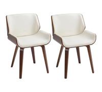 HOMCOM Lot de 2 chaises de Salle à Manger Style Vintage Assise revêtement synthétique Blanc et Pieds en Bois