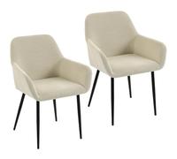 HOMCOM Lot de 2 Chaises de Salle à Manger Velours Côtelé Accoudoirs Crème | Chaises de Cuisine Rembourrées, Dossier, Pieds en Métal, pour Salon, Maison