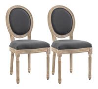 HOMCOM Lot de 2 Chaises Médaillon Style Louis XVI Gris | Chaises de Salle à Manger, Assise et Dossier Rembourrés en Tissu Effet Lin, Pieds Bois d'Hévéa, pour Cuisine, Salon, Chambre
