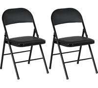HOMCOM Lot de 2 chaises pliantes chaises de salle à manger portables chaise pliable d'intérieur avec coussin en revêtement synthétique et cadre en acier dim. 45l x 46P x 78H cm noir