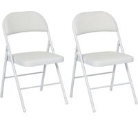 HOMCOM Lot de 2 chaises pliantes chaises de salle à manger portables chaise pliable d'intérieur avec coussin en revêtement synthétique et cadre en acier dim. 45l x 46P x 78H cm blanc
