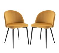 HOMCOM Lot de 2 Chaises salle à manger en velours design scandinave pieds effilés métal noir - assise dossier ergonomique moutarde Aosom France