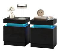 HOMCOM Lot de 2 chevets LED à 16 couleurs et 4 modes avec 2 tiroirs, en bois, 45x35x52 cm, Noir
