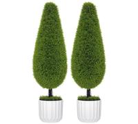 HOMCOM Lot de 2 cyprès artificiels grands 90 cm, arbre artificiel avec protection UV, plante artificielle, plantes artificielles en plastique en pot, fausse plante comme une vraie pour le salon