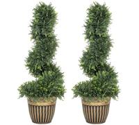 HOMCOM Lot de 2 cyprès topiaires artificiels décoratifs en pot - Plantes artificielles pour la décoration intérieure et extérieure - 90 cm - Vert