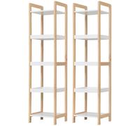 HOMCOM Lot de 2 étagères en bambou de salle de bain étagère Debout 6 paniers + 4 étagères dim. 32L x 30l x 130H cm Beige Blanc