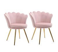 HOMCOM Lot de 2 fauteuil coquillage Fauteuil rose Fauteuil de salon Chaise en velours pieds métal dorés effilés dim. 67l x 64P x 77H cm rose