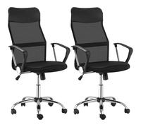 HOMCOM Lot de 2 fauteuils de bureau manager dossier ergonomique hauteur assise réglable pivotant tissu maille noir