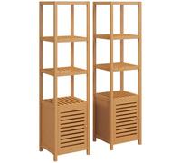 HOMCOM Lot de 2 Meubles Colonne Rangement Salle de Bain 36L x 33l x 140H cm | Bambou Design Naturel, 4 Étagères, 8 Niveaux, Placard